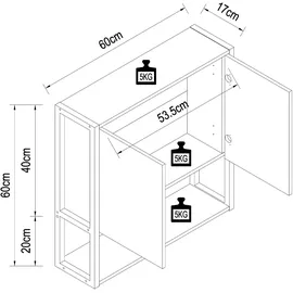 VCM Badschrank zeitlos Maße ca. H. 60 x B. 60 x T. 17 cm ausreichend Stauraum Spiegelschrank Spiegel Edino 60 x 60 cm