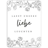 50x Lasst unsere Liebe leuchten Wunderkerzen Hochzeit Etiketten - Schöne, doppelt gelochte Kärtchen für Wunderkerzen und Knicklichter (Blumen)