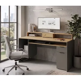 OTTO home Schreibtisch OTTO HOME "Peoria Computertisch mit Monitoraufsatz & Towerfach, viel Stauraum", grau (artisan, eiche, graphitgrau, graphitgrau, artisan, eiche), B:160cm H:91cm T:70cm, Tische, Schreibtisch, Büroschreibtisch, Gamingtisch mit Schublade, modern,