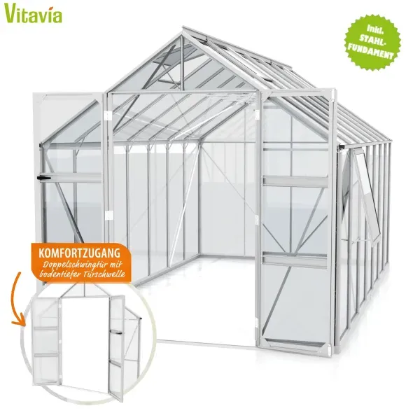 Vitavia Gewächshaus Olymp 11500 257x448cm ESG Glas eloxiert + Fundamentsrahmen