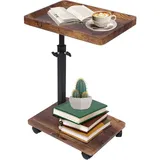 LuxusKollektion Beistelltisch Beistelltisch höhenverstellbar Rollen C Form Nussbaum Vintagebraun braun