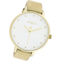 OOZOO Quarzuhr Oozoo Damen Armbanduhr Timepieces, Damenuhr Lederarmband gold, rundes Gehäuse, extra groß (ca. 48mm) goldfarben