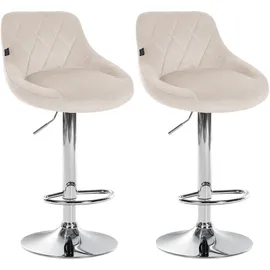 CLP Barhocker Lazio 2er Set 360° drehbar höhenverstellbar Samt creme