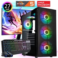 Gaming PC Komplett-Set AMD Ryzen5 5600G 6x 4.4 Ghz - Radeon Grafik - 500GB SSD - 32GB  - Windows 11 - W-LAN -  27" MSI TFT - Gamer Tastatur/Maus