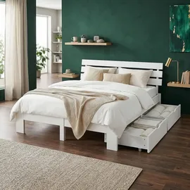 Homestyle4u Holzbett 140 x 200 cm Weiß