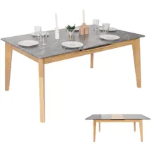 Mendler Esszimmertisch HWC-M57, Esstisch, Massiv-Holz Laminat Melamin 160-200x90cm, ausziehbar Marmor/Stein-Optik, helle Beine