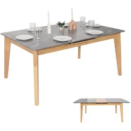 Mendler Esszimmertisch HWC-M57, Esstisch, Massiv-Holz Laminat Melamin 160-200x90cm, ausziehbar Marmor/Stein-Optik, helle Beine