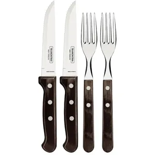 Tramontina Steakbesteck Gaucho, Set 4-teilig, mit 2 Steakmessern und 2 Steakgabeln, Edelstahl, Echtholzgriff, FSC