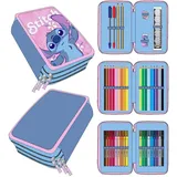 Cerdá LIFE'S LITTLE MOMENTS Stitch Schulmäppchen Rosa, Reißverschluss, 12,5 x 6,5 x 19,5 cm, Dreifachfach, inklusive Zubehör, Originalprodukt, entworfen in Spanien, Rosa, Federmäppchen