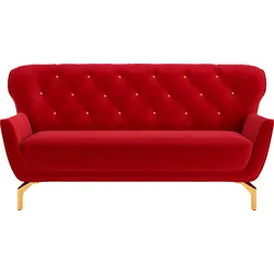 3-Sitzer SIT & MORE "Orient 3", rot, B:183cm H:89cm T:88cm, 100% Polyester, Sofas, inkl. 2 Zierkissen mit Strass-Stein, goldfarbene Metallfüße