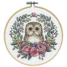 Design Works Crafts Kreuzstich Stickpackung mit Stickrahmen Eule, Zählmuster