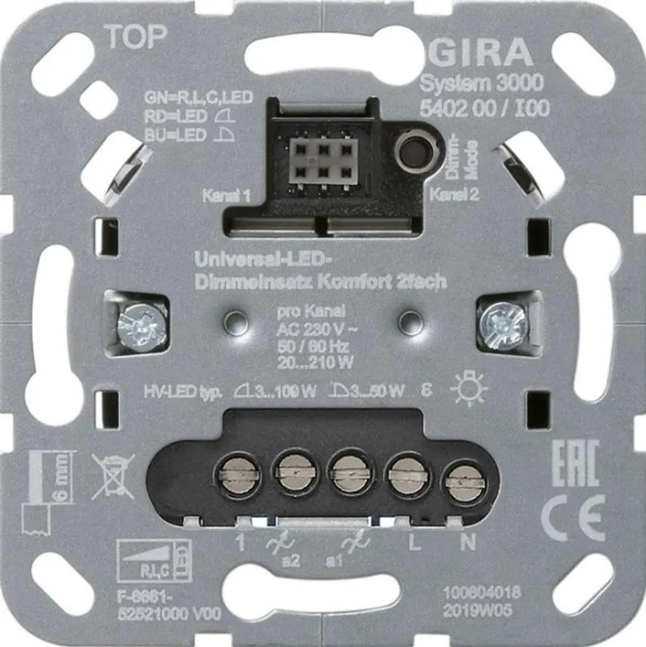 Gira Seriendimmer uni 20-210W UP System 3000 540200 Lichtwertspeicher