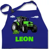 Kinderschürze Schürze Kinder Jungen Mädchen - Geschenk Traktor mit Name personalisiert I Trecker Fan I Zugmaschine I Bulldog I Schlepper - 7-14 Jahre - Royalblau - und kochschürze landwirtschaft - 7-13 Jahre