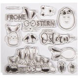 Rayher Clear Stamps - "Frohe Ostern", Bogengröße 102,5 x 97 mm, 11 Motive, transparente Stempel, durchsichtige, klare Silikonstempel, 50273000