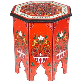 Marrakesch Orient & Mediterran Interior MARRAKESCH Beistelltisch Nachttisch aus Holz 50cm groß Tisch Hocker Gargar Rot als Orientalische Dekoration
