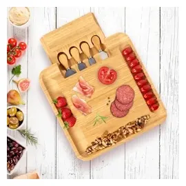 Relaxdays Käsebrett mit Käsemesser Set, Schneidebrett, Braun