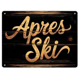 speecheese Apres Ski - Party Deko Metallschild XL in 21x28 cm Rustikales Metallschild XL in 21x28 cm mit Holzoptik mit charmanten Astlöchern leicht verzogen für warmen Charme