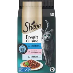 SHEBA Fresh Cuisine Geschmack von Tokio Beutel 6x50g feuchte Vollnahrung für erwachsene Katzen mit Thunfisch, mit Lachs, mit weißem Fisch und Reiszusatz