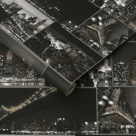Art for the home Papiertapete Fresco Stadt bei Nacht Schwarz