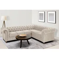 Home Affaire Chesterfield-Sofa HOME AFFAIRE "Chesterfield Ecksofa, auch in Leder L-Form", beige (creme), B:250cm H:74cm T:210cm, Luxus-Microfaser (94% Polyester, 5% Nylon, 1% Spandex);Microfaser Antiklederoptik (100% Polyester);NaturLEDER (echtes italienisches