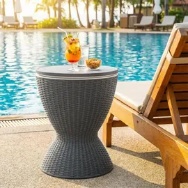 Fantask COSTWAY 3 in 1 Cool Bar, höhenverstellbarer Beistelltisch, 30L Outdoor Bier- und Weinkühler in Rattanoptik, Getränkekühler mit Abflussloch, für Terrasse, Party, Poolbereiche,