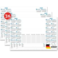 PRIMUS PRINT Schreibtischunterlage Papier DIN A2-2026 & 2027 Jahreskalender - 80g Dickes Naturpapier - Stabiler Papprücken - 25 Blatt - mit Schutzleiste - Büro und Homeoffice [3er Set]