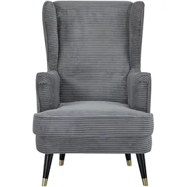 Home Affaire Ohrensessel HOME AFFAIRE "ZILLER, TV-Sessel, frei im Raum stellbar, in Cord und Samtvelours", grau, B:70cm H:105cm T:91cm, Holzgestell, Schaum-Polsterung, Holzbeine und pflegeleichter Bezug, Sessel, Ohrensessel, Holzfüsse mit dekorativen Metallhülsen,