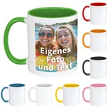 druck.de Fototasse personalisiert 340ml - Weiß/Grün - Wunschfoto und Text