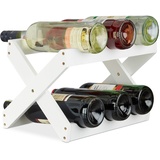 Relaxdays Weinregal Bambus X Shape, 6 Flaschen, weißes Regal, klein, Flaschenregal faltbar, HBT 22 x 36 x 20 cm,