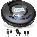 CD Player Tragbar, Arafuna Tragbarer CD Player Bluetooth für Auto und Kinder, 2000mAh wiederaufladbarer Discman CD Player mit LCD-Bildschirm, Anti-Shock-Schutz FM CD Player klein mit Kopfhörer