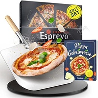 Esprevo® Pizzastein Set Firenze inklusive 164 Seiten Pizza Kochbuch mit Rezepten und Anleitungen | Pizzastein inkl. Aluminium Pizzaschieber für Backofen & Gasgrill