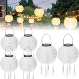 6Pcs Solar Lampions,LED Solar Lampions Garten Laterne,Lampions Außen Wetterfest Weiß,LED Lampion Solar Lichterkette Aussen,Solar Lampion Boho Style Weiß,Wasserdicht LED Solar Laterne Party Dekoration