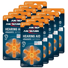 Ansmann Hörgerätebatterien 13 orange 60 Stück Made in Germany- Sparpack, Batterien für Hörgeräte, Hörhilfen,