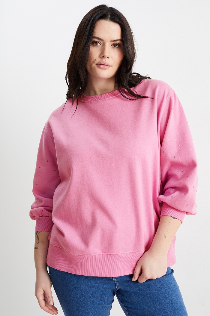 Sweatshirt mit Strasssteinen, Pink, 3XL