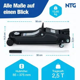 NTG Wagenheber 2,5T (85-375mm Hubhöhe) Profi Rangierwagenheber flach für Tiefe Autos KFZ PKW
