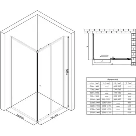 SoGood doporro Duschkabine Schiebetür Duschabtrennung 90x120cm Eckeinstieg Klarglas Eckdusche Esg Glas Höhe 190cm schwarz Ravenna16l K - Schwarz,
