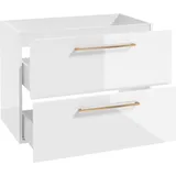 Lomadox - Waschtischunterschrank Mit Metallgriffen In Kupfer, 80 Cm Breit Mit 2 Schubkästen, In Weiß Hochglanz Lackiert Messina-107, B/h/t: Ca. 80/60/45 Cm