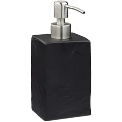 Relaxdays Seifenspender, 200 ml, nachfüllbar, Bad, WC, Küche, Flüssigseifenspender, Polyresin, Edelstahlpumpe, schwarz