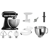 KitchenAid 4,3 L 5K45SS Classic Küchenmaschine Set 4 Fleischwolf+Spritzgebäck+Schüssel+Spritzschutz, Farbe:Onyx Schwarz