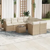 VidaXL 9-tlg. Garten-Sofagarnitur mit Kissen Beige Poly Rattan