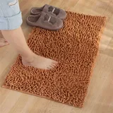 Reyox Badematte Hochflor Chenille rutschfest Vorleger Waschbar Badteppich Badezimmer Wasserabsorbierenden Braun 70 x 140 cm