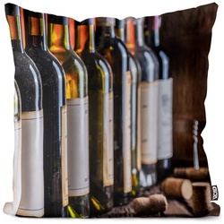 Kissenbezug, VOID (1 Stück), Weinflaschen Wein Rotwein wein-flasche flaschen alkohol fass getränke bunt 80 cm x 80 cm