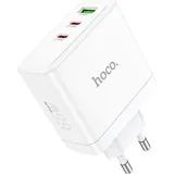 HOCO Wandladegerät 2 x Typ C + USB A QC PD 65W GaN N30 weiß - Ladegerät mit 3 Steckplätzen