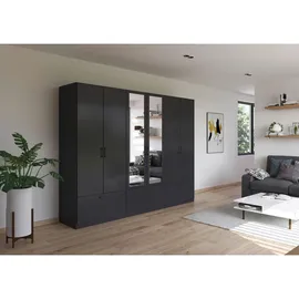 Rauch Möbel BARI Drehtürenschrank 6-türig, Kleiderschrank Grau-Metallic, 3 Schubladen, mit Spiegel, 271x210x54cm