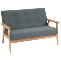 Homcom Doppelsofa Loveseat 2-Sitzer mit Polsterung kompaktes Design Leinen Gummiholz Grau 115x66,5x73cm für Wohnzimmer Aosom.de