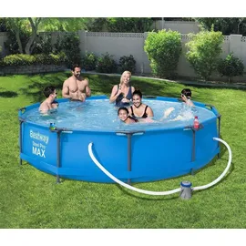 BESTWAY Steel Pro Max Frame Pool Set 366 x 76 cm lichtgrau inkl. Filterpumpe