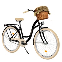 Milord. 26 Zoll 3-Gang, schwarz und Creme, Komfort Fahrrad mit Korb und Rückenträger, Hollandrad, Damenfahrrad, Citybike, Cityrad, Retro, Vintage