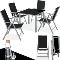 Tectake tectake® Sitzgruppe, mit Aluminiumgestell, für 4 Personen, UV-beständig, Tisch mit Sicherheitsglasplatte und Ausgleichsschrauben