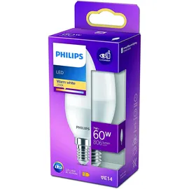 Philips LED Lampe mit 60W, E14 Sockel, warmweiß, Weiß