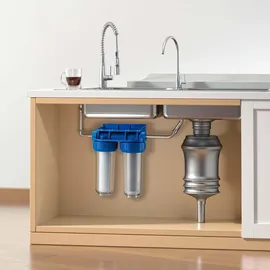 Naturewater NW-BR10B3 2 Stufen Wasserfilter Doppelfilter, 5 μ, 20,67 mm (1/2"), Ø62 mm PP Kartusche, Filter Wandhalterung, Filterschlüssel,